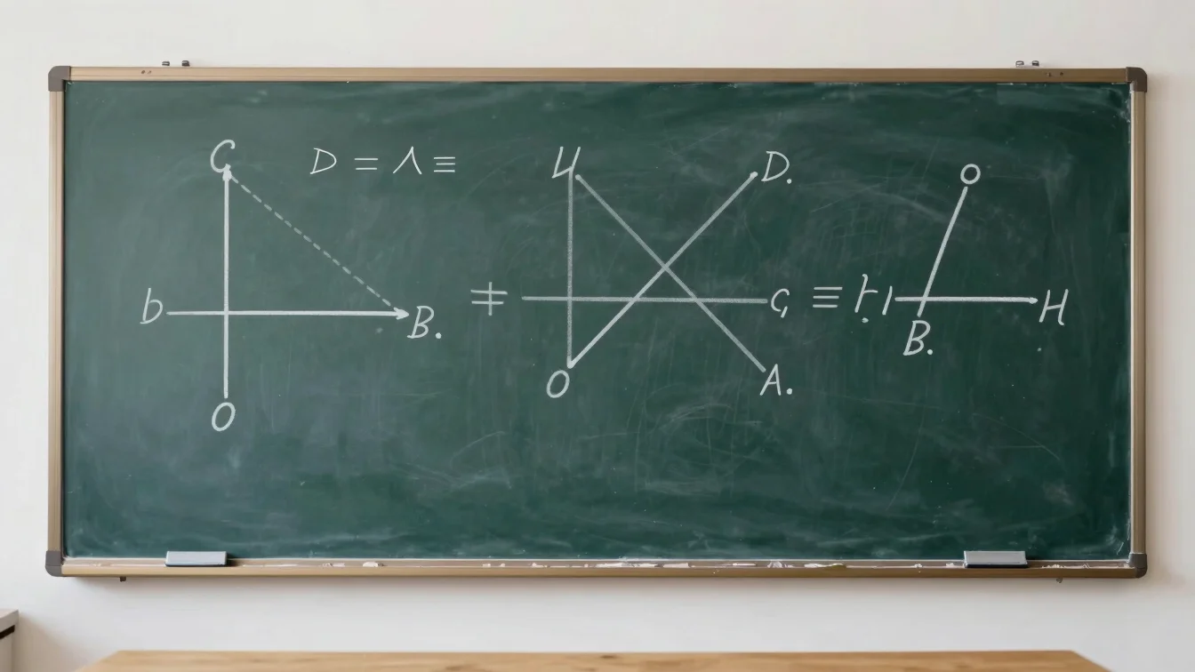 Clean educational photography, academic chalkboard with physics vectors and formulas, soft even daylight.